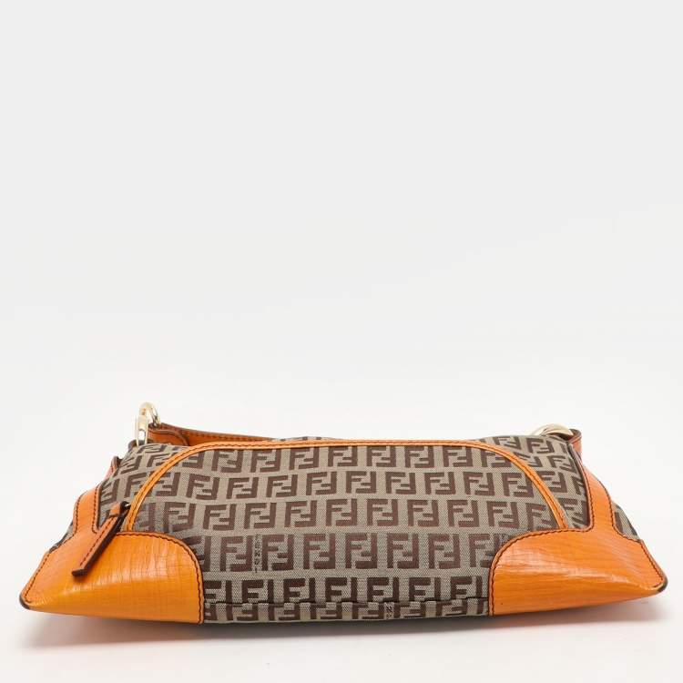 Pre Owned Fendi Beige/Orange Zucchino Canvas Chef Shoulder Bag