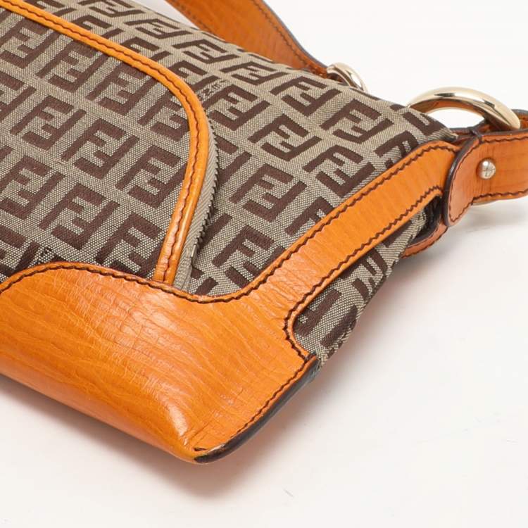Pre Owned Fendi Beige/Orange Zucchino Canvas Chef Shoulder Bag