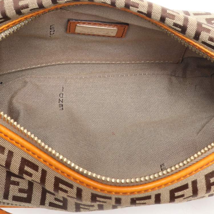 Pre Owned Fendi Beige/Orange Zucchino Canvas Chef Shoulder Bag