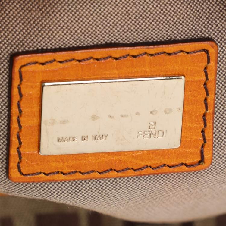 Pre Owned Fendi Beige/Orange Zucchino Canvas Chef Shoulder Bag