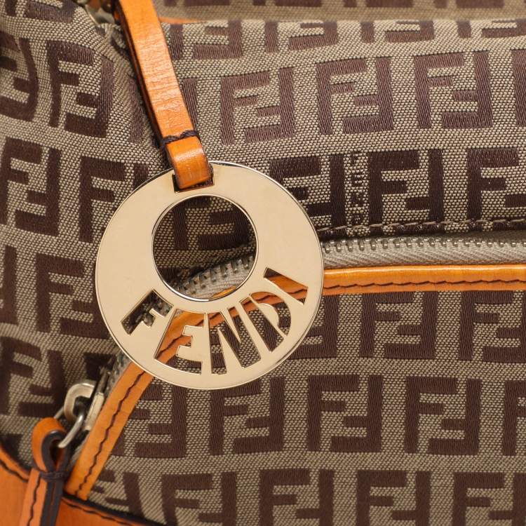 Pre Owned Fendi Beige/Orange Zucchino Canvas Chef Shoulder Bag