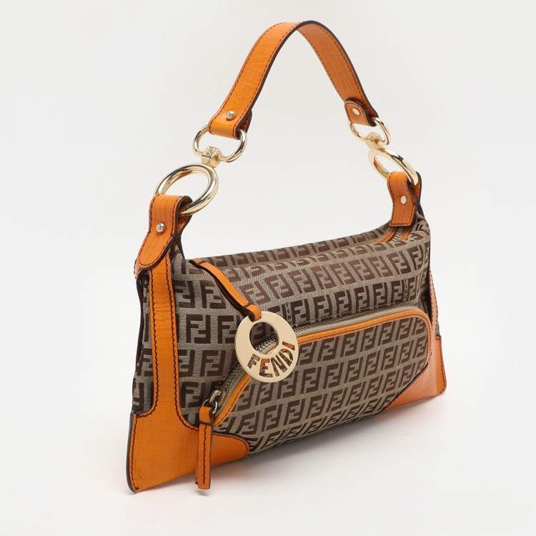 Pre Owned Fendi Beige/Orange Zucchino Canvas Chef Shoulder Bag
