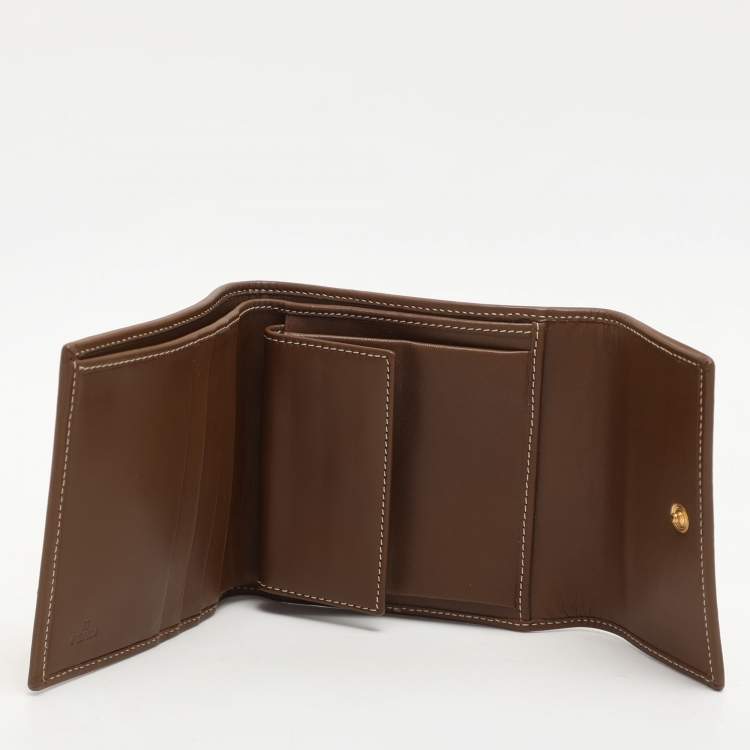 Pre Owned Fendi Tobacco Zucchino Canvas and Leather Trifold Wallet