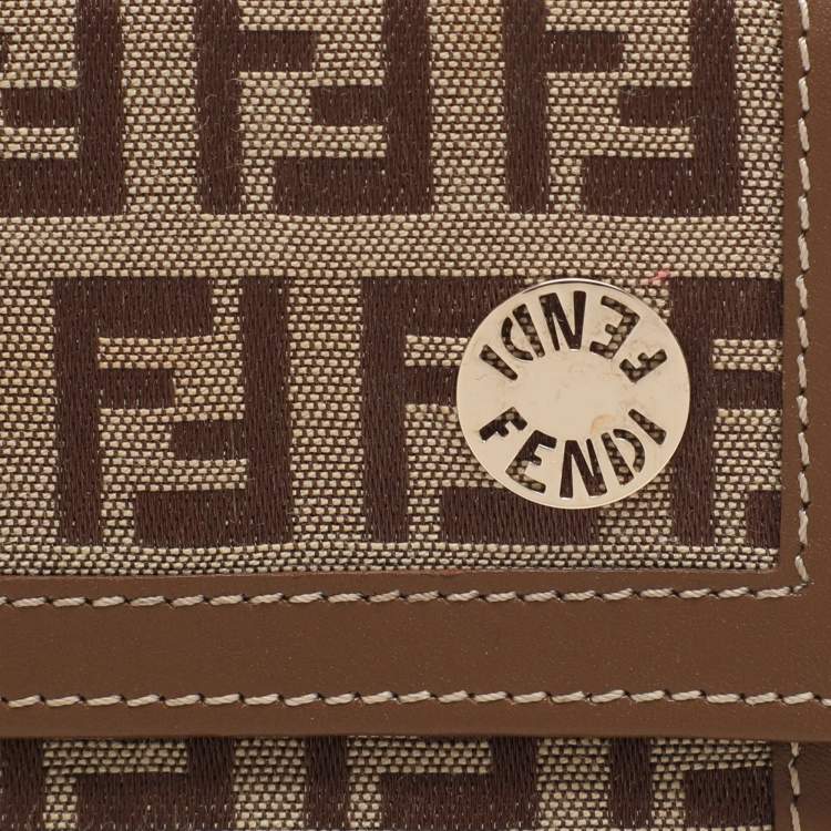 Pre Owned Fendi Tobacco Zucchino Canvas and Leather Trifold Wallet