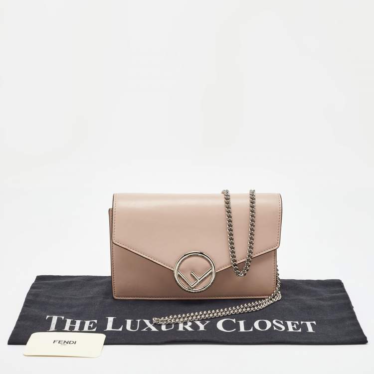 Pre Owned Fendi Blush Pink Leather F is Fendi Medium Envelope Wallet On Chain