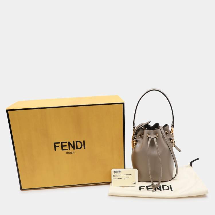 Pre Owned Fendi Grey Leather Mon Tresor Mini Drawstring Bucket Bag
