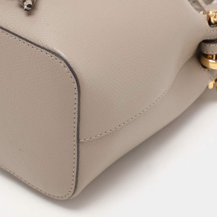 Pre Owned Fendi Grey Leather Mon Tresor Mini Drawstring Bucket Bag