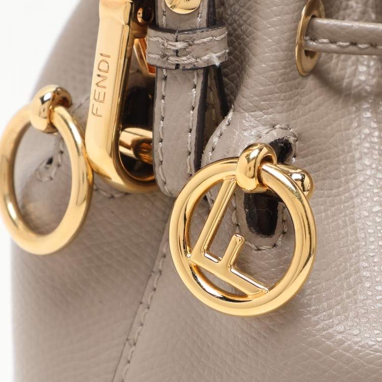 Pre Owned Fendi Grey Leather Mon Tresor Mini Drawstring Bucket Bag