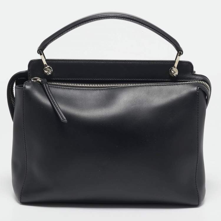 Pre Owned Fendi Black Leather Dotcom Top Handle Bag