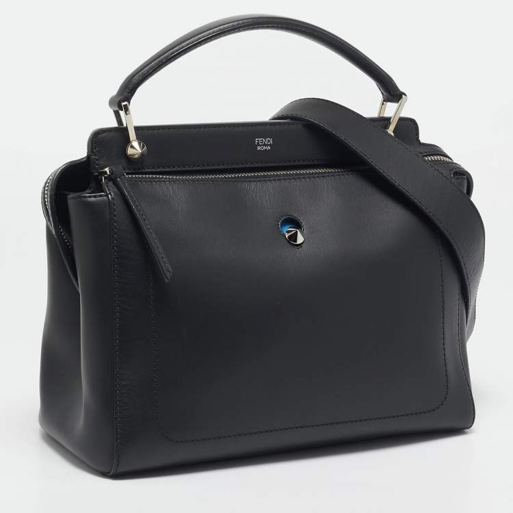 Pre Owned Fendi Black Leather Dotcom Top Handle Bag