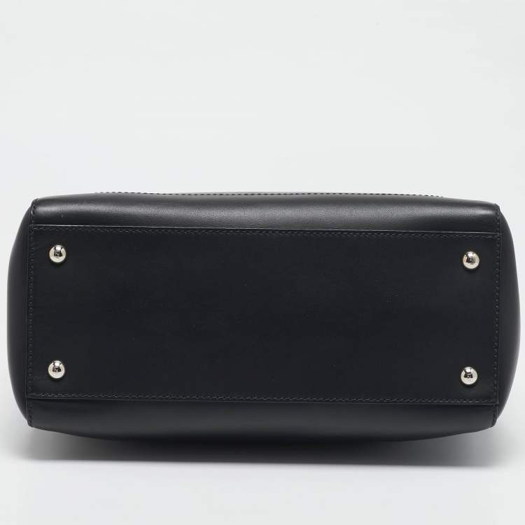 Pre Owned Fendi Black Leather Dotcom Top Handle Bag