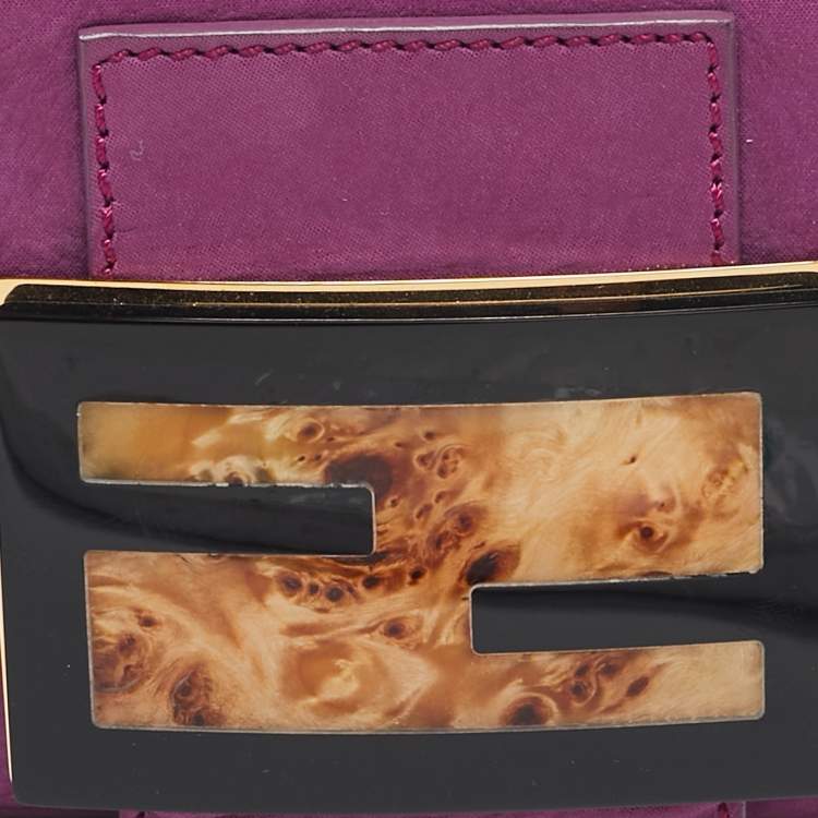 Pre Owned Fendi Purple Iridescent Nubuck Mini Baguette Bag