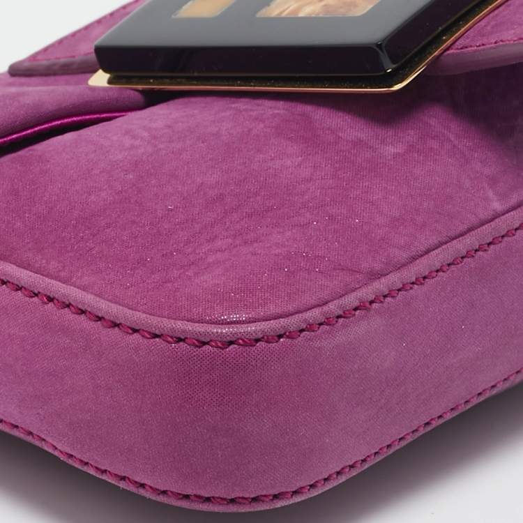 Pre Owned Fendi Purple Iridescent Nubuck Mini Baguette Bag
