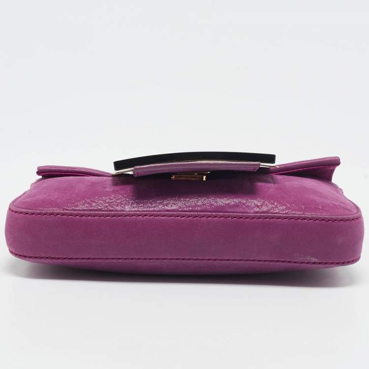 Pre Owned Fendi Purple Iridescent Nubuck Mini Baguette Bag