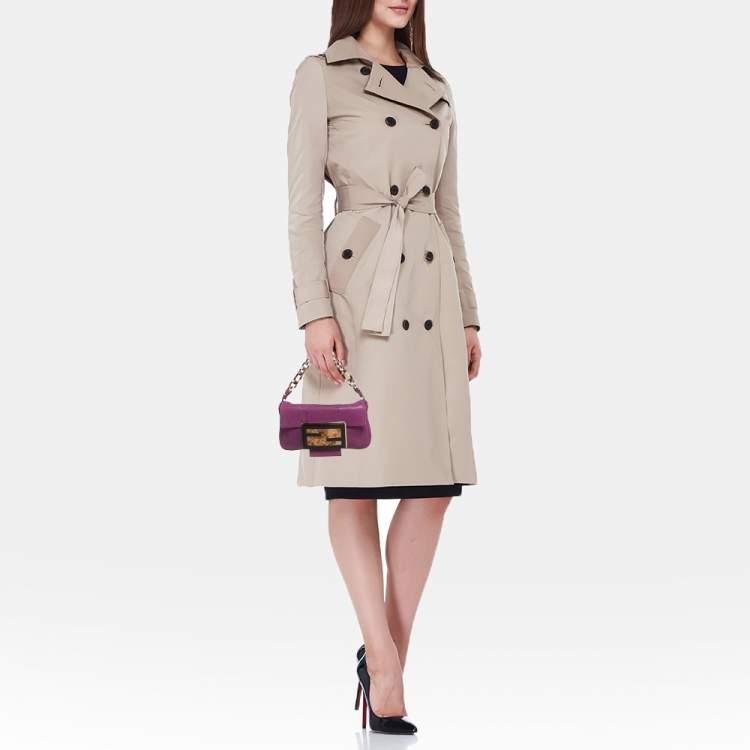 Pre Owned Fendi Purple Iridescent Nubuck Mini Baguette Bag