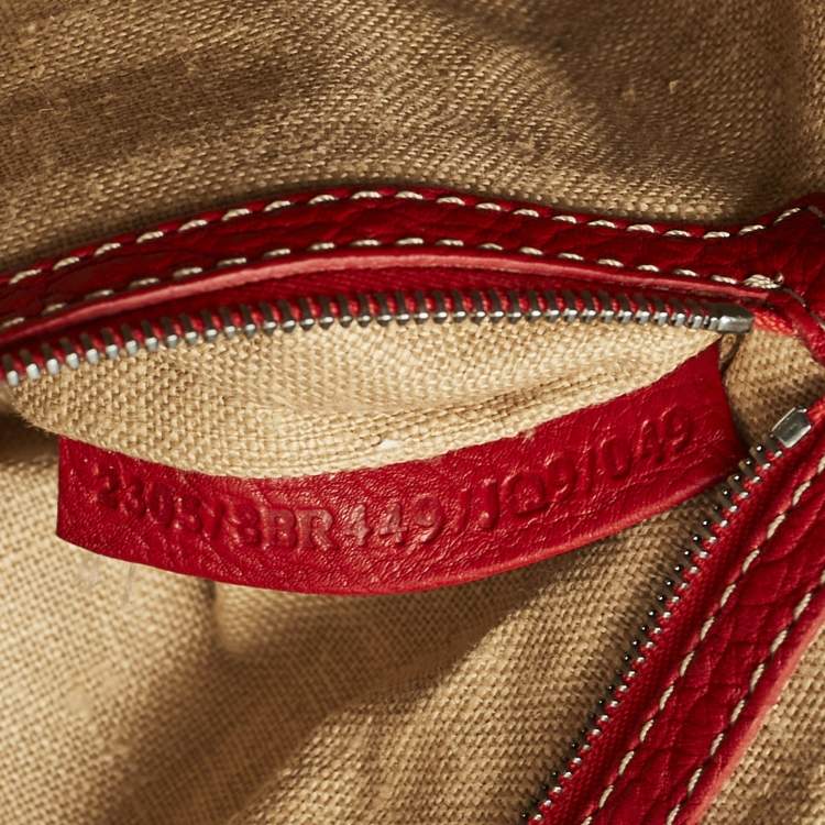 Pre Owned Fendi Red/Tobacco Zucca Canvas and Selleria Leather Large Linda Satchel