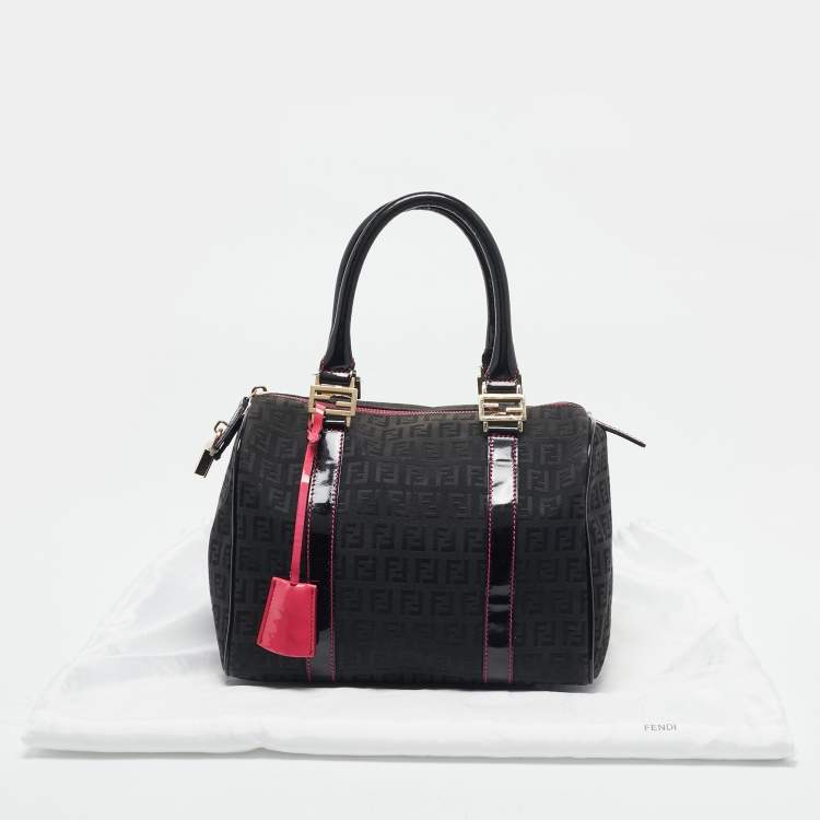 Pre Owned Fendi Black Zucchino Canvas Small Forever Bauletto Boston Bag