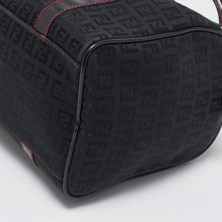 Pre Owned Fendi Black Zucchino Canvas Small Forever Bauletto Boston Bag