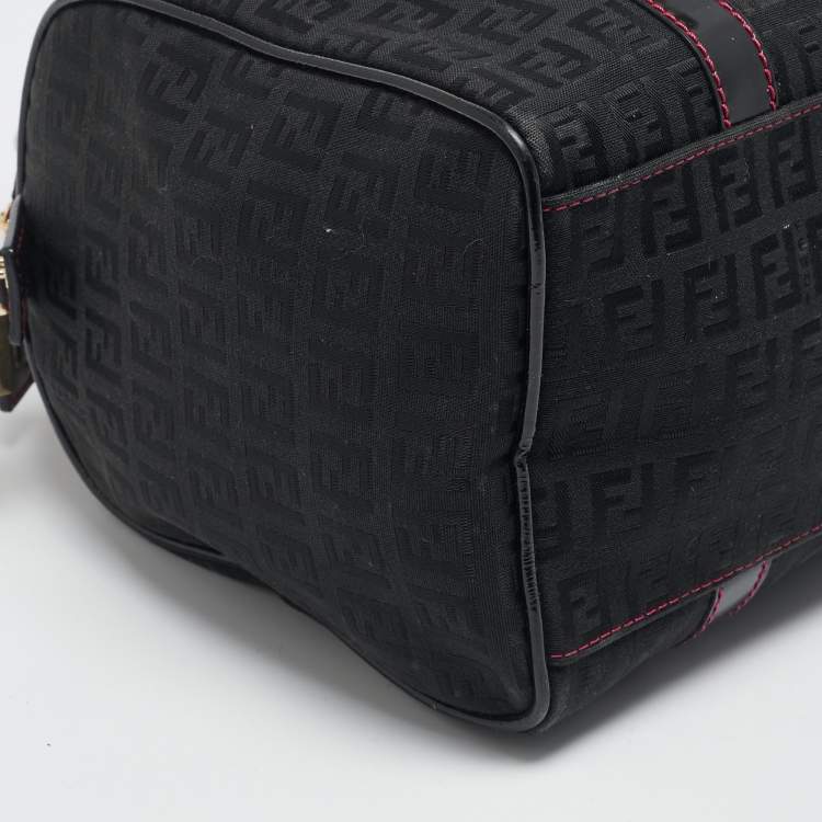 Pre Owned Fendi Black Zucchino Canvas Small Forever Bauletto Boston Bag