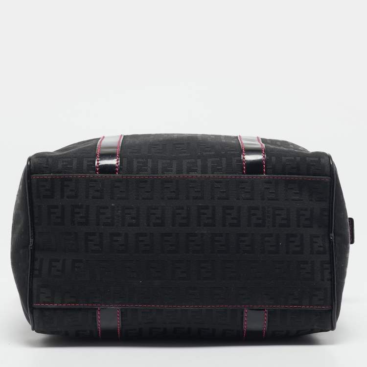 Pre Owned Fendi Black Zucchino Canvas Small Forever Bauletto Boston Bag