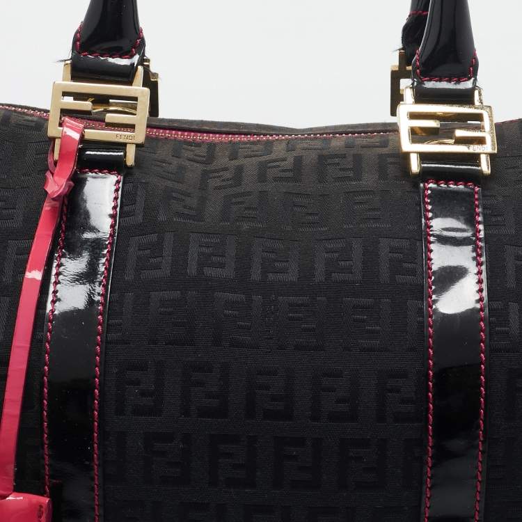 Pre Owned Fendi Black Zucchino Canvas Small Forever Bauletto Boston Bag