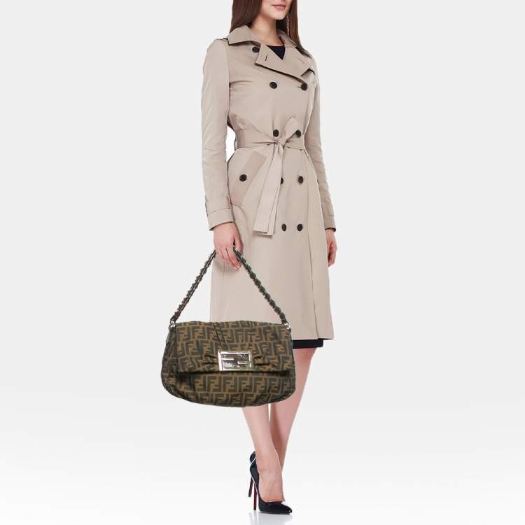Pre Owned Fendi Tobacco Zucca Canvas and Patent Leather Mia Flap Bag