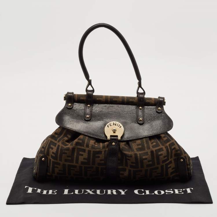 Pre Owned Fendi Tobacco Zucca Canvas and Leather Magic Bag