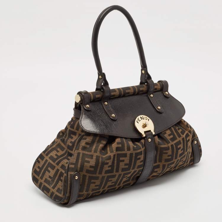 Pre Owned Fendi Tobacco Zucca Canvas and Leather Magic Bag