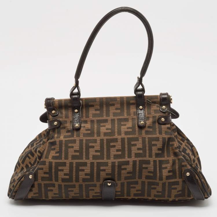 Pre Owned Fendi Tobacco Zucca Canvas and Leather Magic Bag