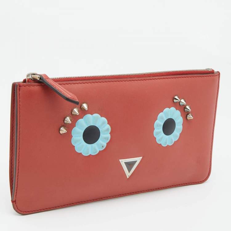 Pre Owned Fendi Brick Leather Zip Pouch