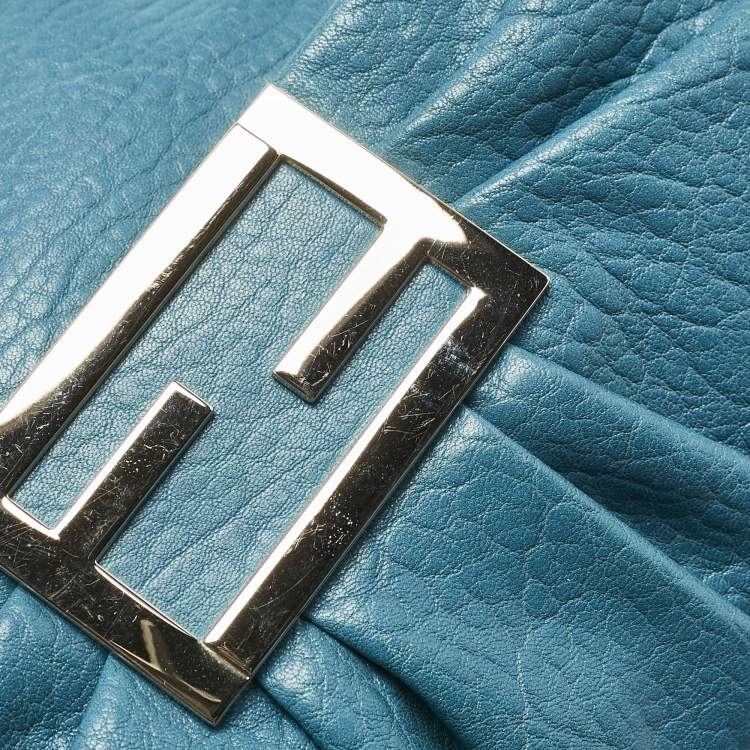 Pre Owned Fendi Teal Blue Leather Mia Flap Shoulder Bag