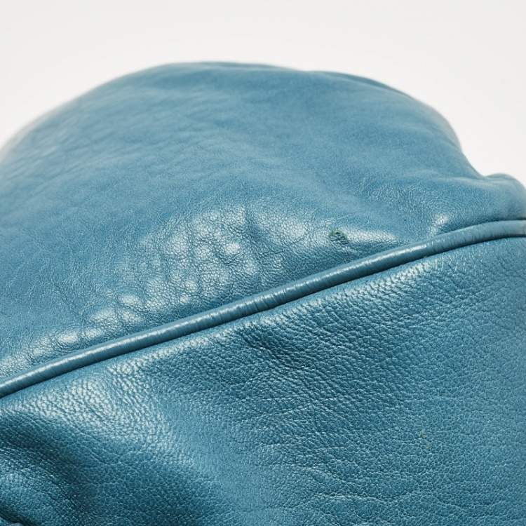Pre Owned Fendi Teal Blue Leather Mia Flap Shoulder Bag