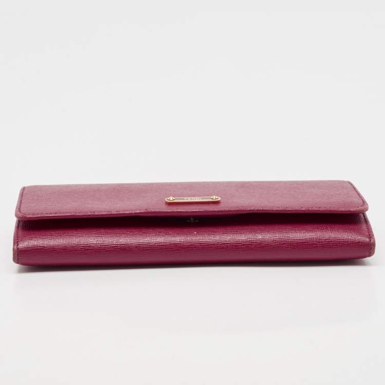 Pre Owned Fendi Magenta Leather Crayons Continental Wallet