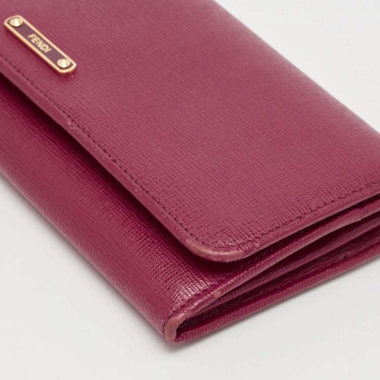 Pre Owned Fendi Magenta Leather Crayons Continental Wallet