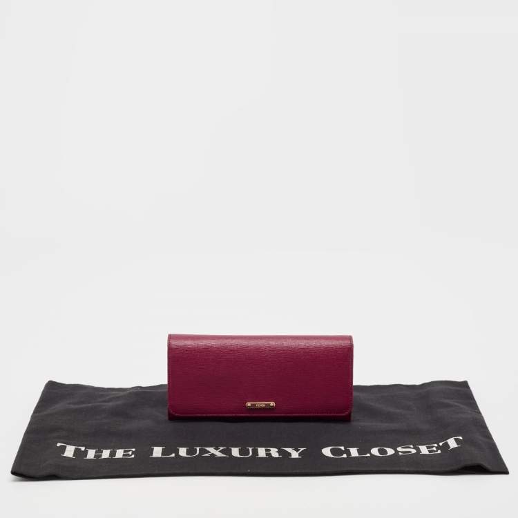 Pre Owned Fendi Magenta Leather Crayons Continental Wallet