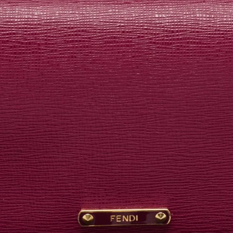 Pre Owned Fendi Magenta Leather Crayons Continental Wallet