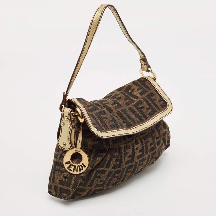Pre Owned Fendi Tobacco/Gold Zucca Canvas Small Chef Shoulder Bag