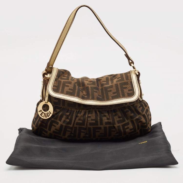 Pre Owned Fendi Tobacco/Gold Zucca Canvas Small Chef Shoulder Bag