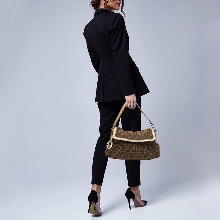 Pre Owned Fendi Tobacco/Gold Zucca Canvas Small Chef Shoulder Bag