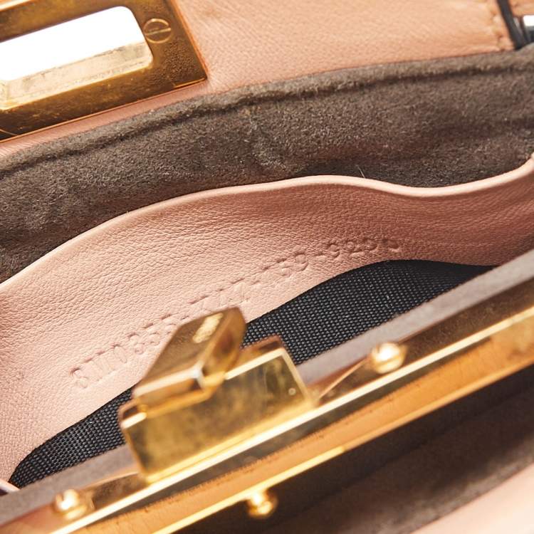 Pre Owned Fendi Peach Leather Micro Peekaboo Crossbody Bag