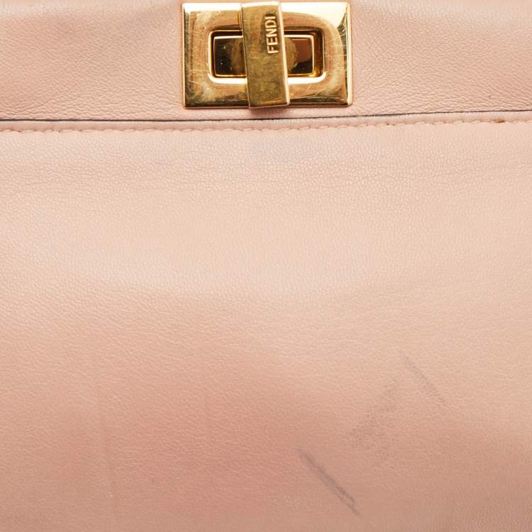 Pre Owned Fendi Peach Leather Micro Peekaboo Crossbody Bag