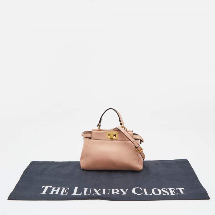 Pre Owned Fendi Peach Leather Micro Peekaboo Crossbody Bag
