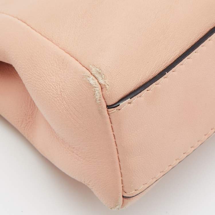 Pre Owned Fendi Peach Leather Micro Peekaboo Crossbody Bag