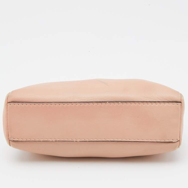 Pre Owned Fendi Peach Leather Micro Peekaboo Crossbody Bag