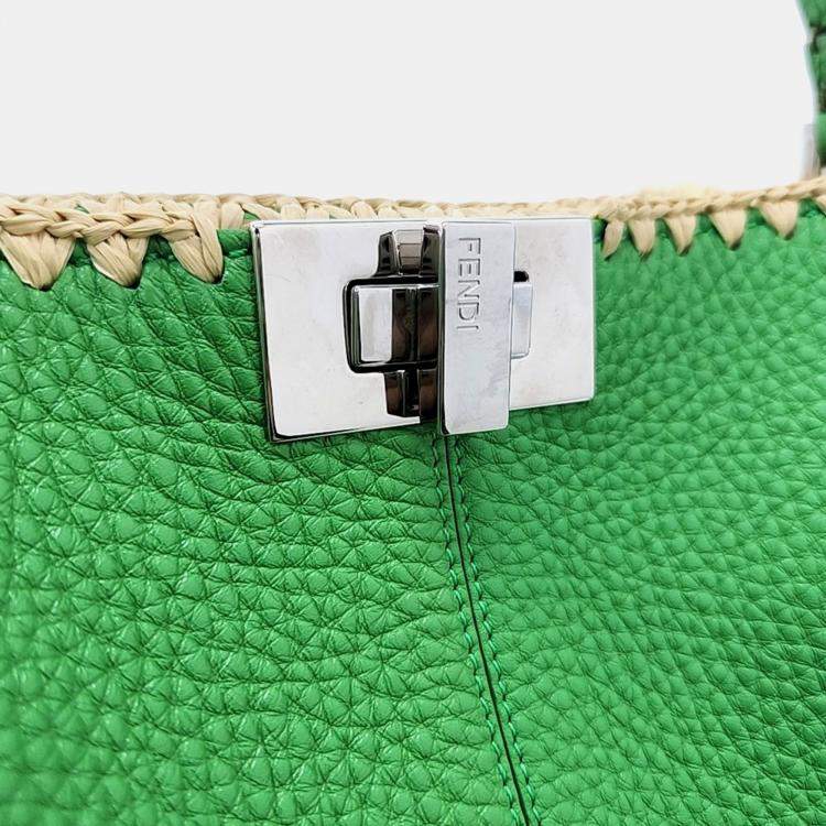Pre Owned Fendi Green Leather Selleria Tote And Shoulder Bag