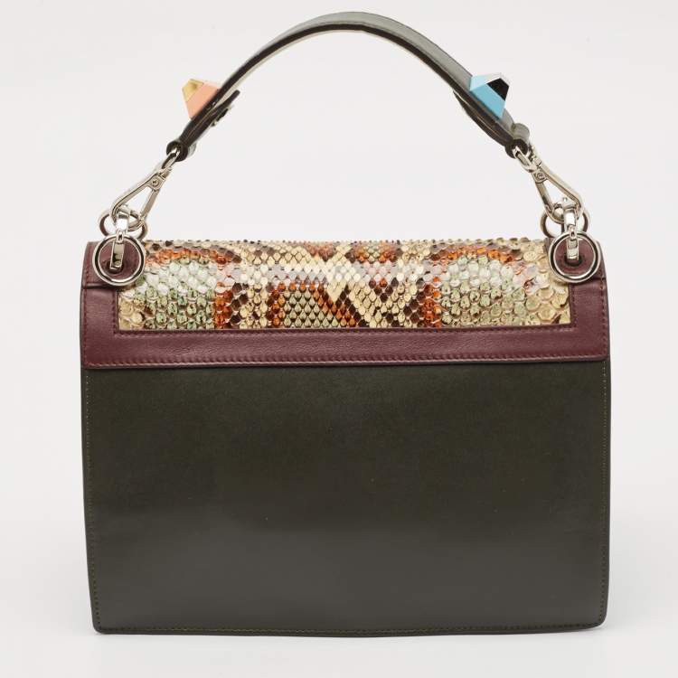 Pre Owned Fendi Multicolor Leather and Python Medium Kan I Top Handle Bag