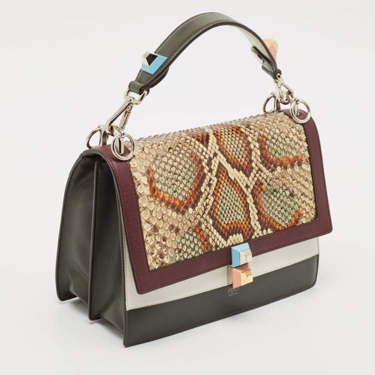Pre Owned Fendi Multicolor Leather and Python Medium Kan I Top Handle Bag
