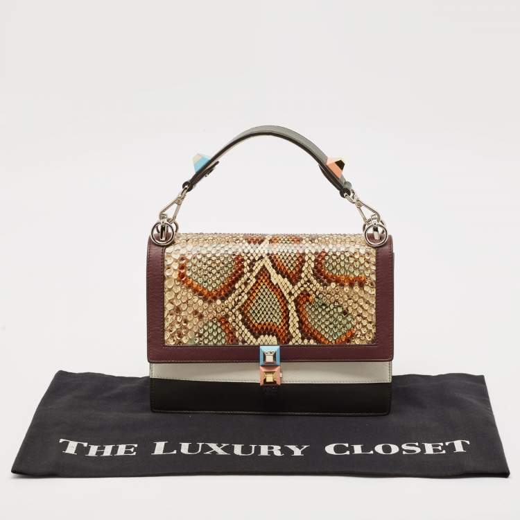 Pre Owned Fendi Multicolor Leather and Python Medium Kan I Top Handle Bag