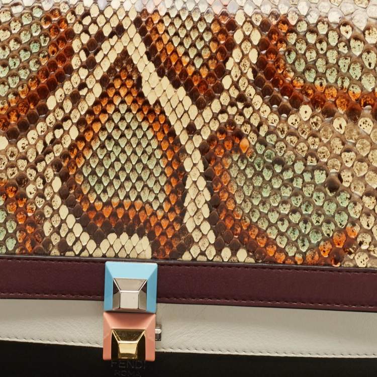 Pre Owned Fendi Multicolor Leather and Python Medium Kan I Top Handle Bag