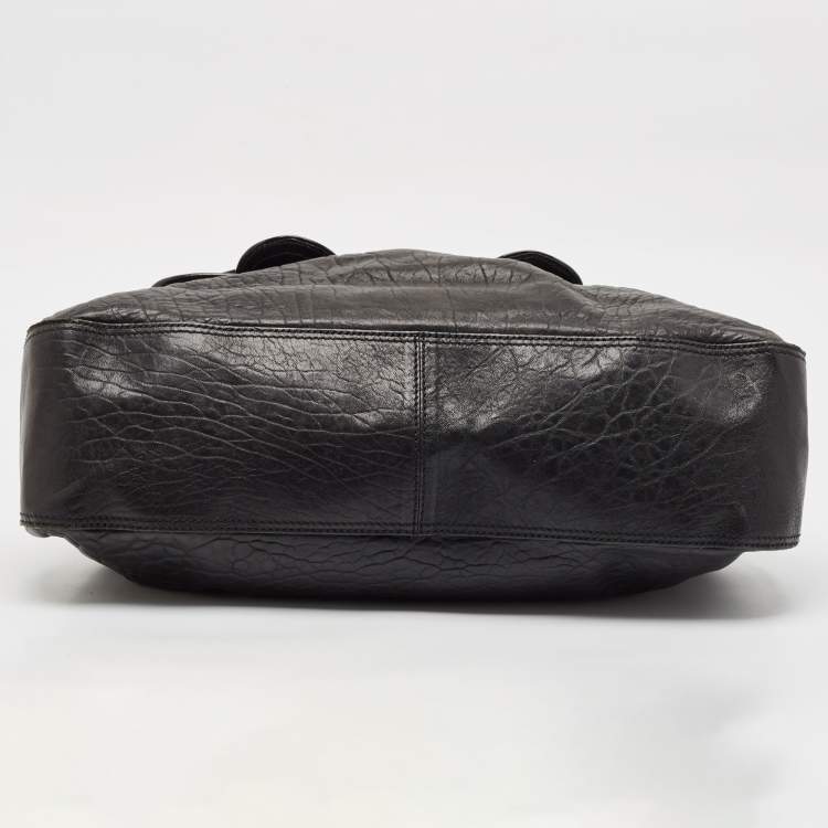 Pre Owned Fendi Black Pebbled Leather and Patent Leather Large B Shoulder Bag